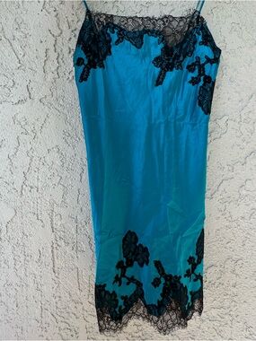 Victoria's Secret Blue Slip Dress with Black Lace